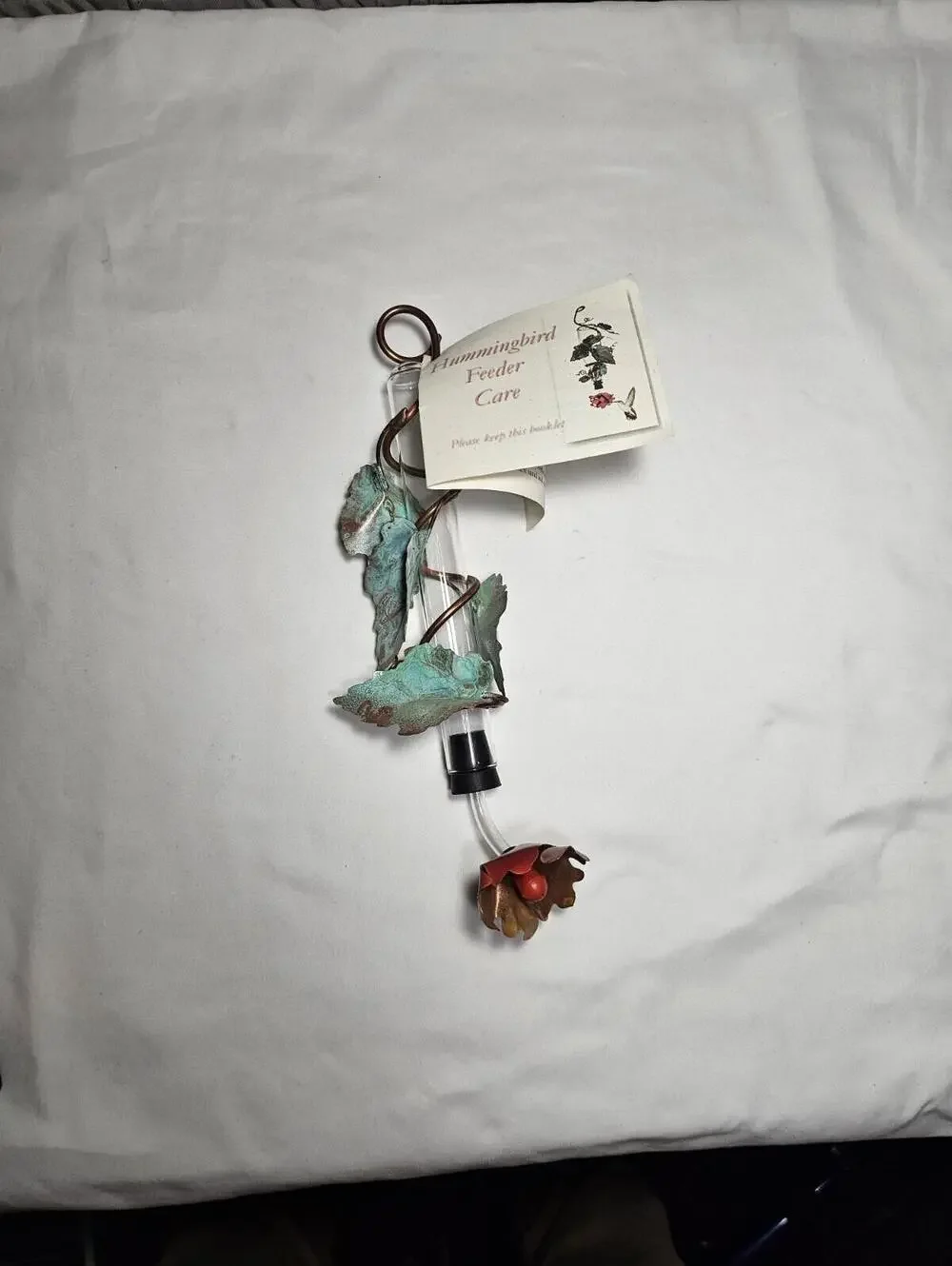 Creative Copper Morning Glory Flower And Leaves Hanging Hummingbird Feeder